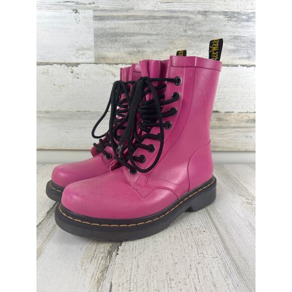 Dr. Martens Womens 5.5 Pink 1460 Drench Platform Rain Combat Boots - Picture 1 of 9